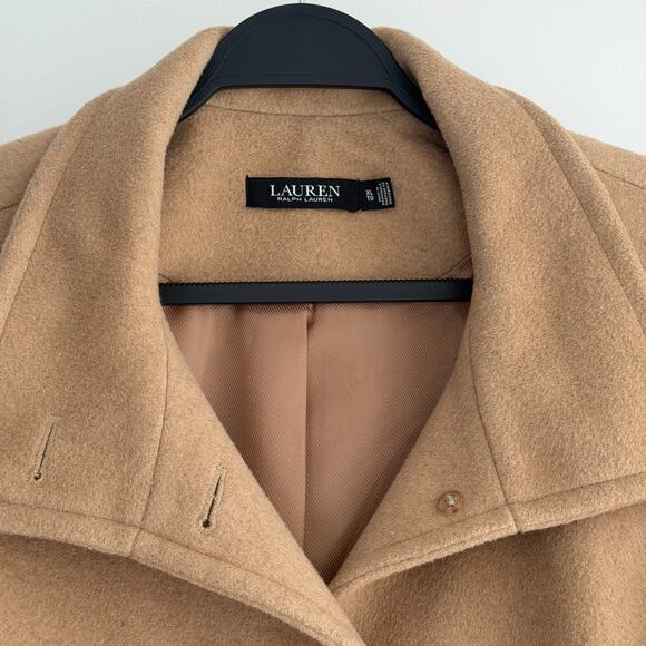Ralph Lauren Wool Blend Car Coat Womens XL Camel Icon A Line Minimalist Luxury - Picture 8 of 16